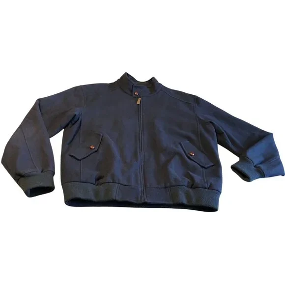 Orvis Jacket Navy Blue Wool Blend Bomber Mens L Tartan Plaid Lining Button Coat